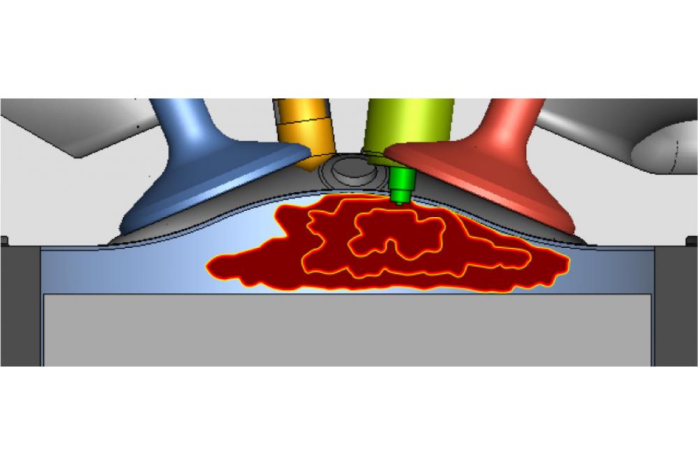 Illustration of the flame propagation within an internal combustion engine leading to FWI.